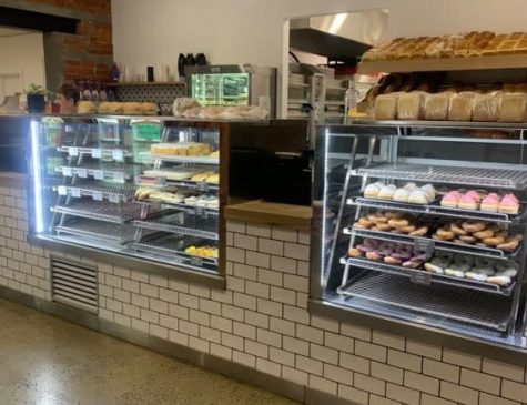 baked goods on display in a bakery shop